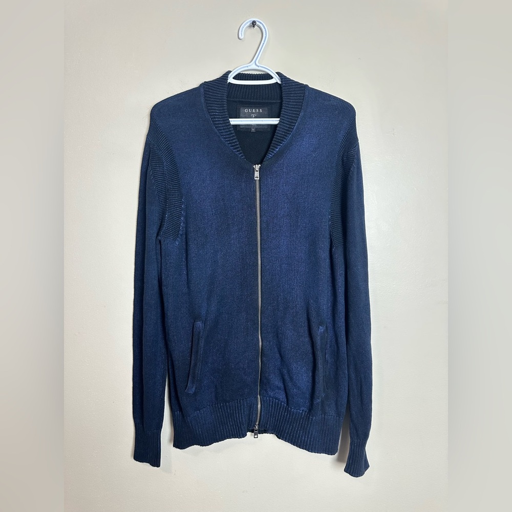 Guess Size L Men's Dark Blue Zip-Up Sweater